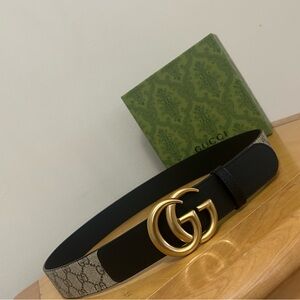 Gucci Black and Gold GG Monogram Belt